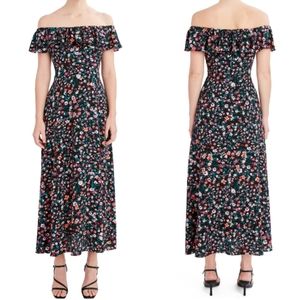 BCBG Off-Shoulder Maxi Dress Size XS NWTs Pebble Crepe Garden Clusters